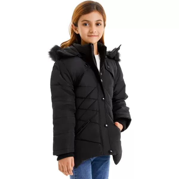 imageFARVALUE Girls Winter Coats Fur Hooded Warm Puffer Jacket Coat for GirlsBlack
