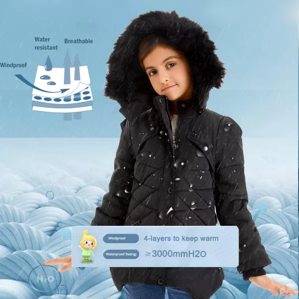 imageFARVALUE Girls Winter Coats Fur Hooded Warm Puffer Jacket Coat for GirlsBlack