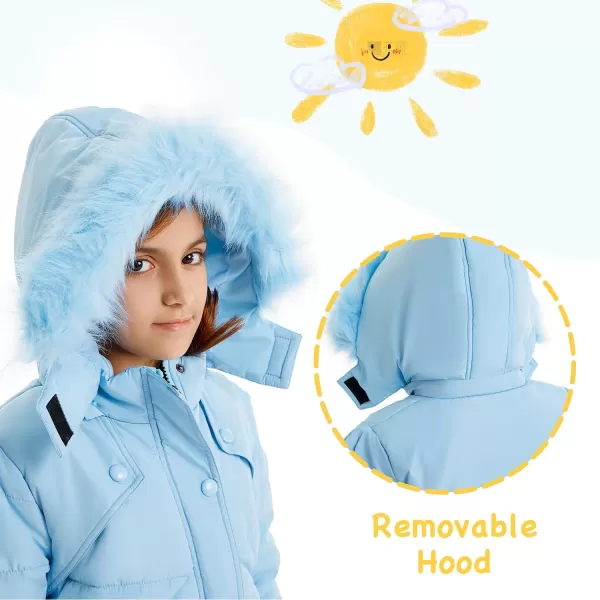 imageFARVALUE Girls Winter Coats Fur Hooded Warm Puffer Jacket Coat for GirlsBlue