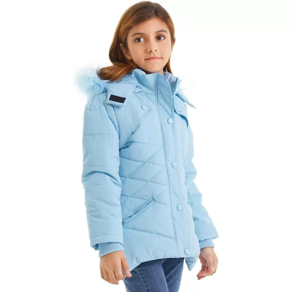 imageFARVALUE Girls Winter Coats Fur Hooded Warm Puffer Jacket Coat for GirlsBlue
