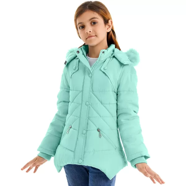 imageFARVALUE Girls Winter Coats Fur Hooded Warm Puffer Jacket Coat for GirlsGreen