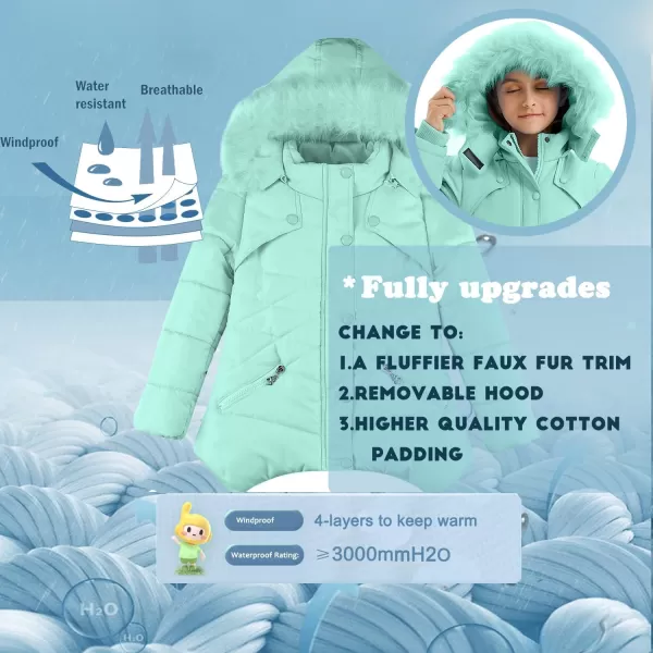 imageFARVALUE Girls Winter Coats Fur Hooded Warm Puffer Jacket Coat for GirlsGreen