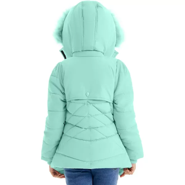 imageFARVALUE Girls Winter Coats Fur Hooded Warm Puffer Jacket Coat for GirlsGreen