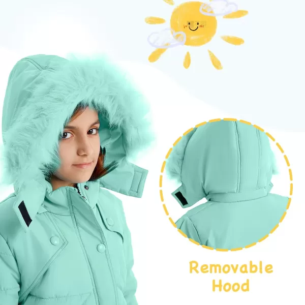 imageFARVALUE Girls Winter Coats Fur Hooded Warm Puffer Jacket Coat for GirlsGreen