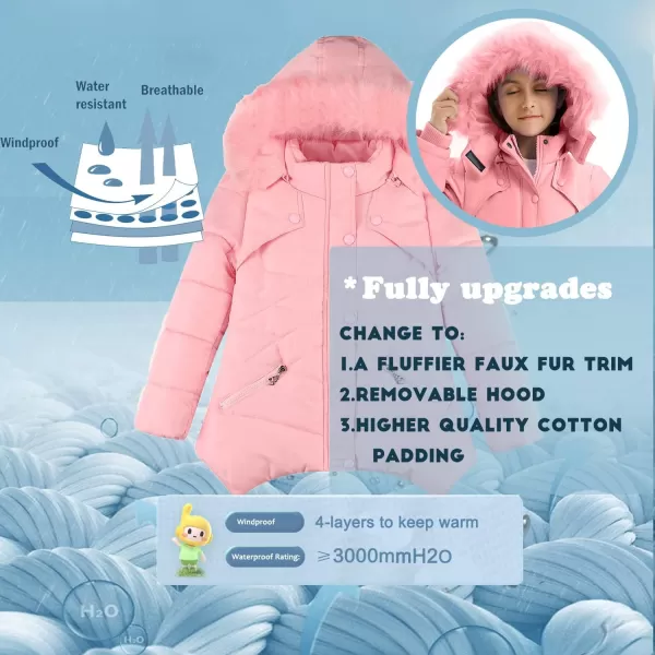 imageFARVALUE Girls Winter Coats Fur Hooded Warm Puffer Jacket Coat for GirlsPink
