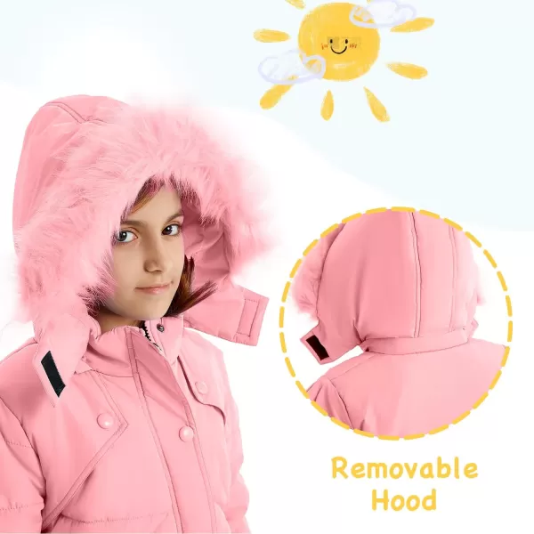 imageFARVALUE Girls Winter Coats Fur Hooded Warm Puffer Jacket Coat for GirlsPink