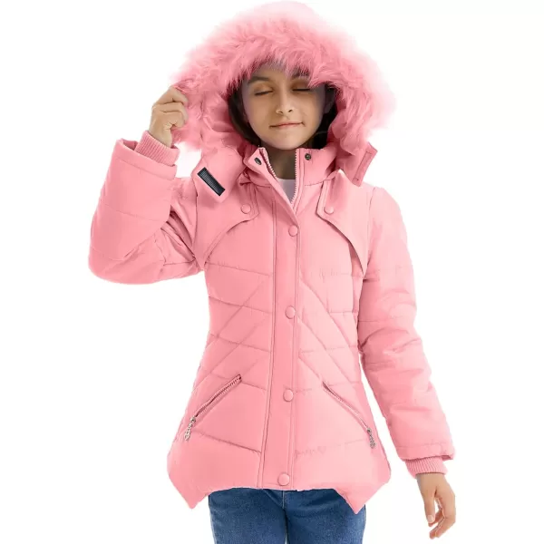 imageFARVALUE Girls Winter Coats Fur Hooded Warm Puffer Jacket Coat for GirlsPink