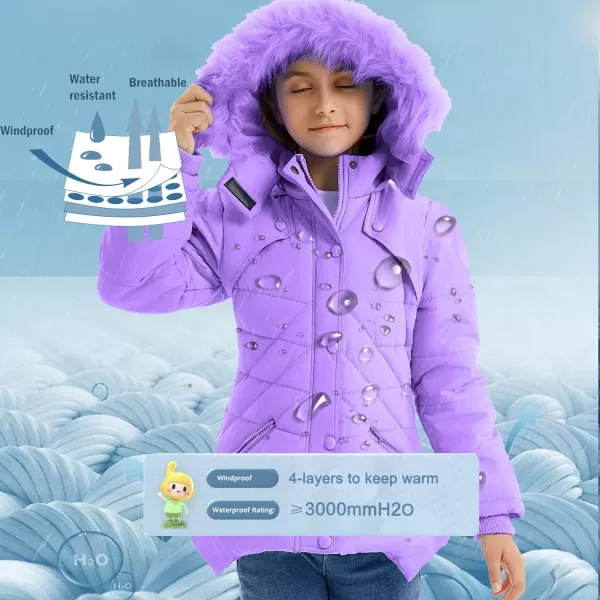 imageFARVALUE Girls Winter Coats Fur Hooded Warm Puffer Jacket Coat for GirlsPurple