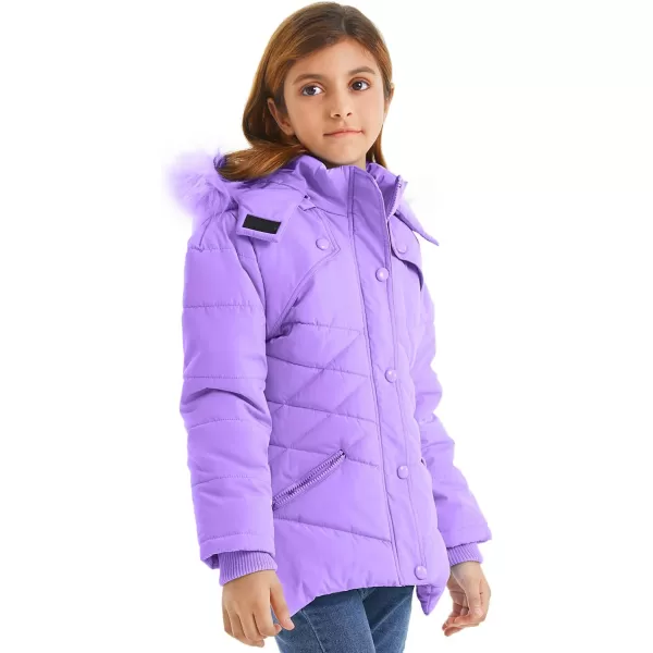 imageFARVALUE Girls Winter Coats Fur Hooded Warm Puffer Jacket Coat for GirlsPurple