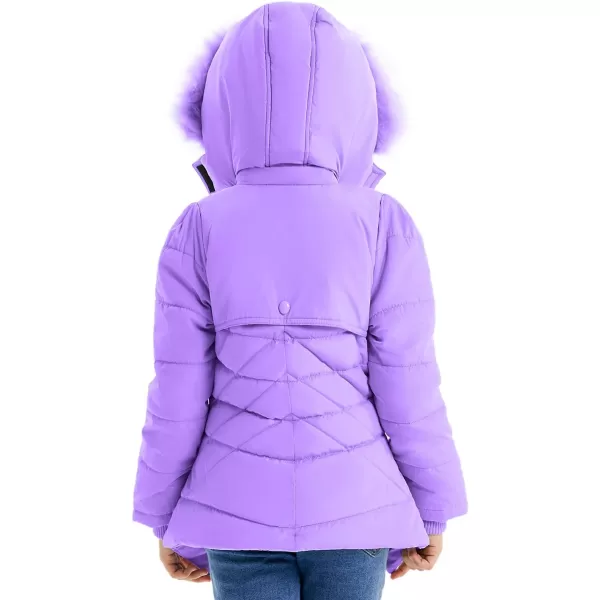 imageFARVALUE Girls Winter Coats Fur Hooded Warm Puffer Jacket Coat for GirlsPurple