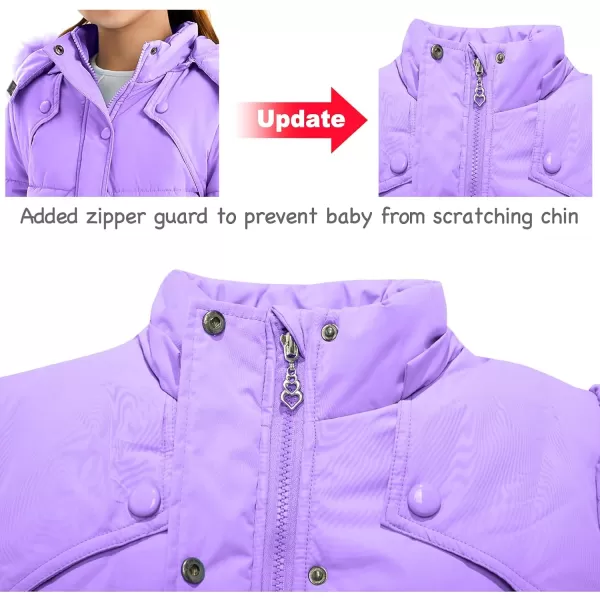 imageFARVALUE Girls Winter Coats Fur Hooded Warm Puffer Jacket Coat for GirlsPurple