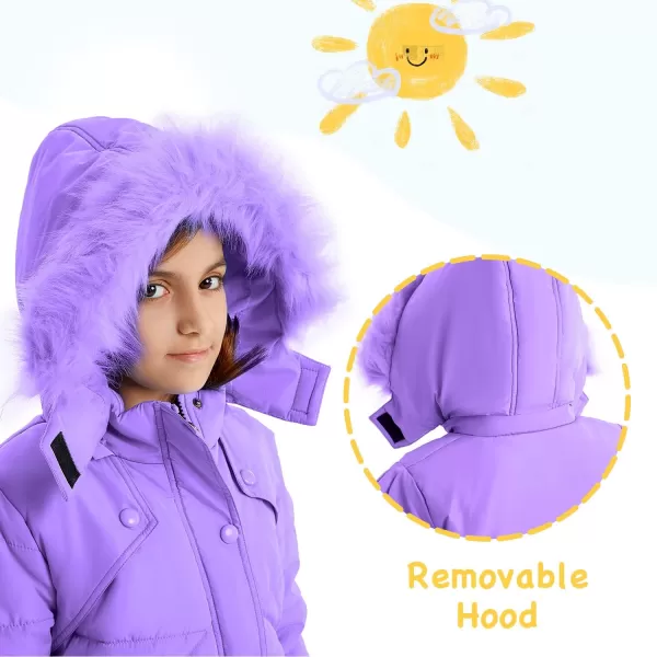 imageFARVALUE Girls Winter Coats Fur Hooded Warm Puffer Jacket Coat for GirlsPurple