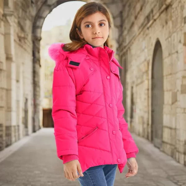imageFARVALUE Girls Winter Coats Fur Hooded Warm Puffer Jacket Coat for GirlsRose