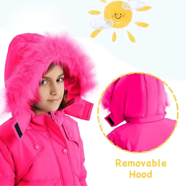 imageFARVALUE Girls Winter Coats Fur Hooded Warm Puffer Jacket Coat for GirlsRose