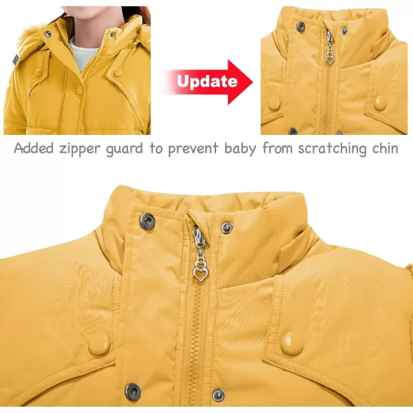 imageFARVALUE Girls Winter Coats Fur Hooded Warm Puffer Jacket Coat for GirlsYellow