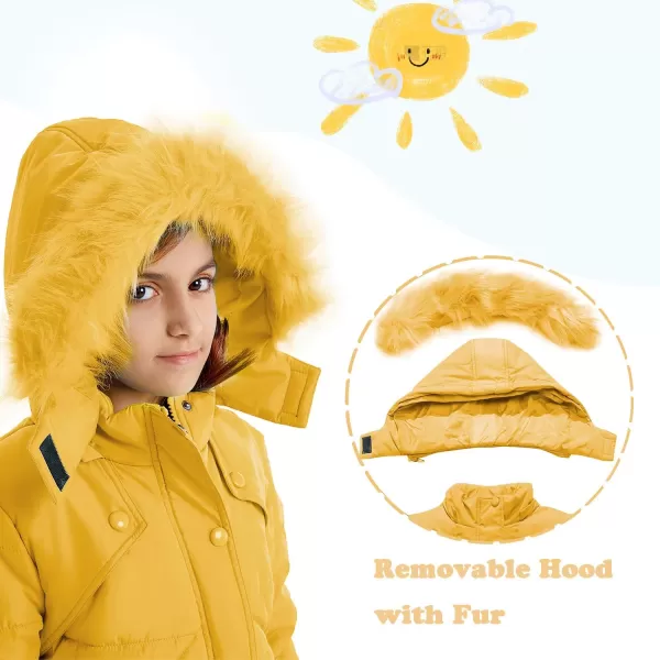 imageFARVALUE Girls Winter Coats Fur Hooded Warm Puffer Jacket Coat for GirlsYellow