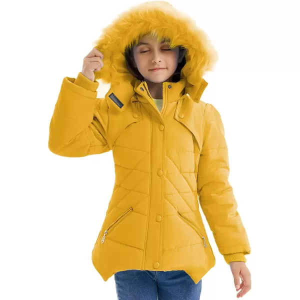 imageFARVALUE Girls Winter Coats Fur Hooded Warm Puffer Jacket Coat for GirlsYellow