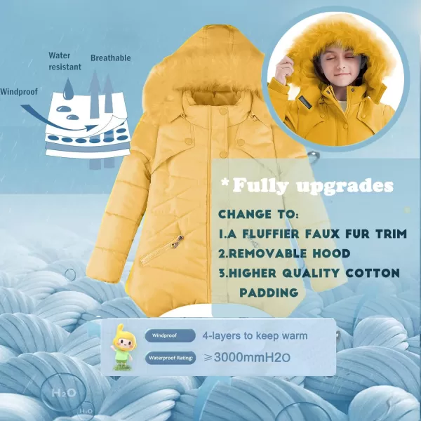 imageFARVALUE Girls Winter Coats Fur Hooded Warm Puffer Jacket Coat for GirlsYellow
