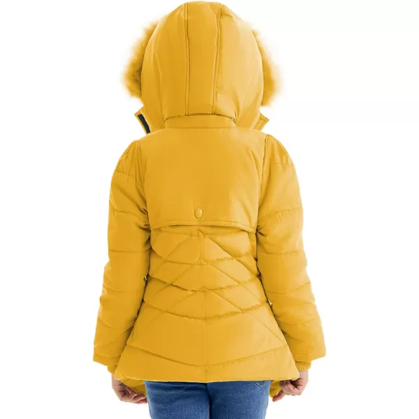 imageFARVALUE Girls Winter Coats Fur Hooded Warm Puffer Jacket Coat for GirlsYellow