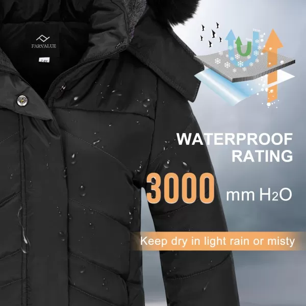 imageFARVALUE Girls Winter Coats Long Parka Outerwear Lined Puffer Jacket Thicken Fleece Hooded Coat for GirlsBlack