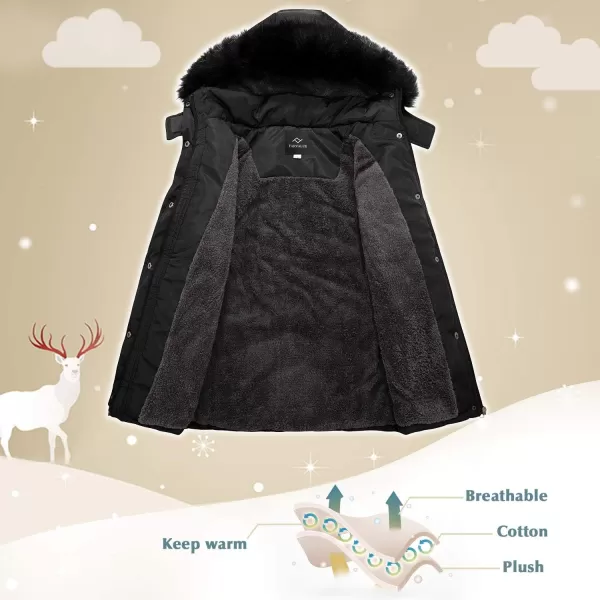 imageFARVALUE Girls Winter Coats Long Parka Outerwear Lined Puffer Jacket Thicken Fleece Hooded Coat for GirlsBlack