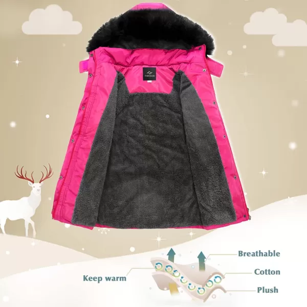 imageFARVALUE Girls Winter Coats Long Parka Outerwear Lined Puffer Jacket Thicken Fleece Hooded Coat for GirlsRose1