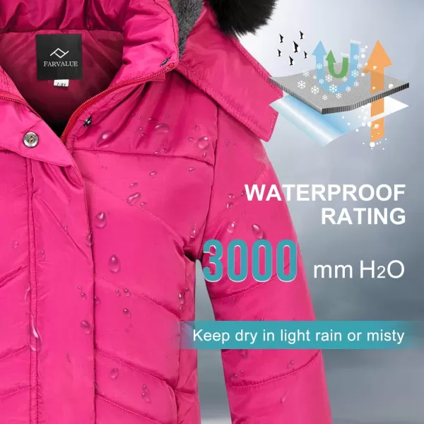 imageFARVALUE Girls Winter Coats Long Parka Outerwear Lined Puffer Jacket Thicken Fleece Hooded Coat for GirlsRose1