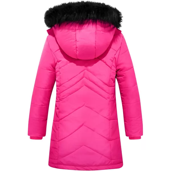 imageFARVALUE Girls Winter Coats Long Parka Outerwear Lined Puffer Jacket Thicken Fleece Hooded Coat for GirlsRose1