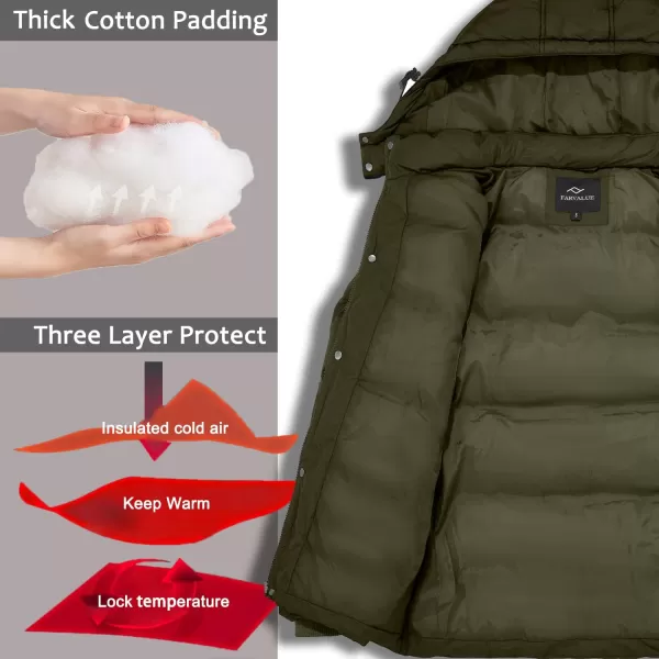 imageFARVALUE Mens Winter Coats Thicken Puffer Jacket Warm Winter Parka Padded Outwear with HoodArmy Green
