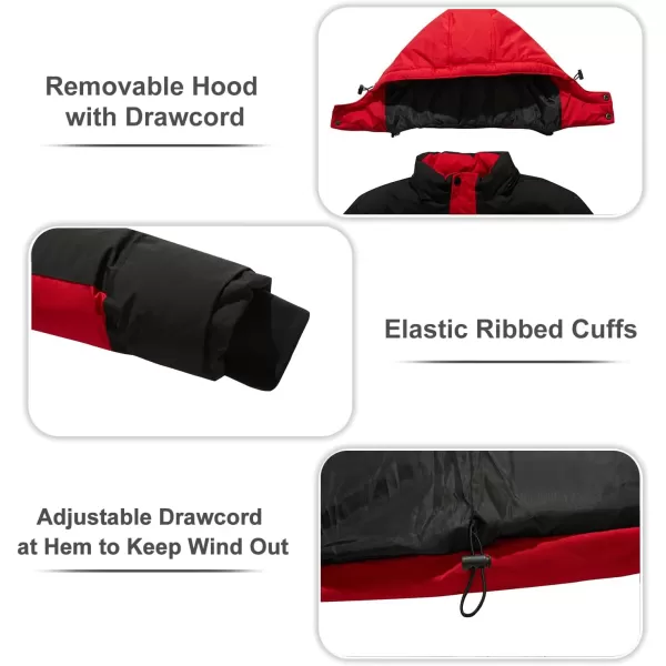 imageFARVALUE Mens Winter Coats Thicken Puffer Jacket Warm Winter Parka Padded Outwear with HoodBlack  Red