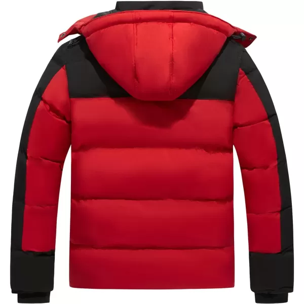 imageFARVALUE Mens Winter Coats Thicken Puffer Jacket Warm Winter Parka Padded Outwear with HoodBlack  Red