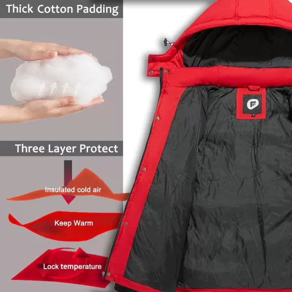 imageFARVALUE Mens Winter Coats Thicken Puffer Jacket Warm Winter Parka Padded Outwear with HoodBlack  Red
