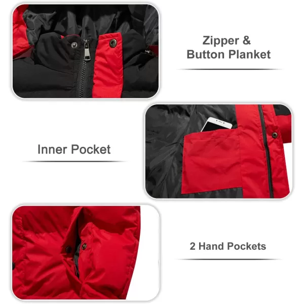 imageFARVALUE Mens Winter Coats Thicken Puffer Jacket Warm Winter Parka Padded Outwear with HoodBlack  Red