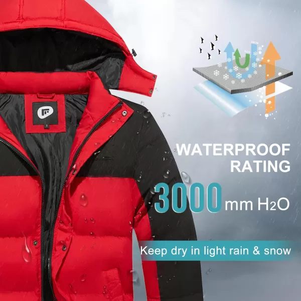 imageFARVALUE Mens Winter Coats Thicken Puffer Jacket Warm Winter Parka Padded Outwear with HoodBlack  Red