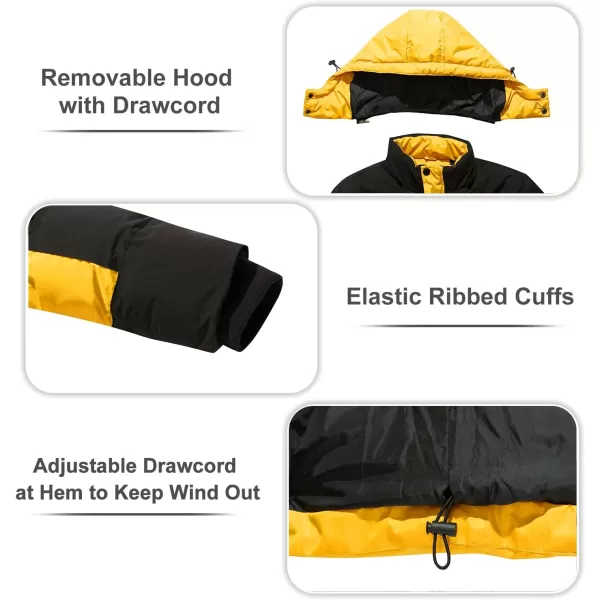 imageFARVALUE Mens Winter Coats Thicken Puffer Jacket Warm Winter Parka Padded Outwear with HoodBlack  Yellow
