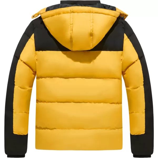 imageFARVALUE Mens Winter Coats Thicken Puffer Jacket Warm Winter Parka Padded Outwear with HoodBlack  Yellow