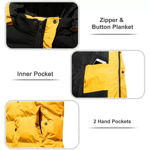imageFARVALUE Mens Winter Coats Thicken Puffer Jacket Warm Winter Parka Padded Outwear with HoodBlack  Yellow
