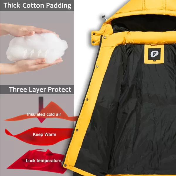 imageFARVALUE Mens Winter Coats Thicken Puffer Jacket Warm Winter Parka Padded Outwear with HoodBlack  Yellow