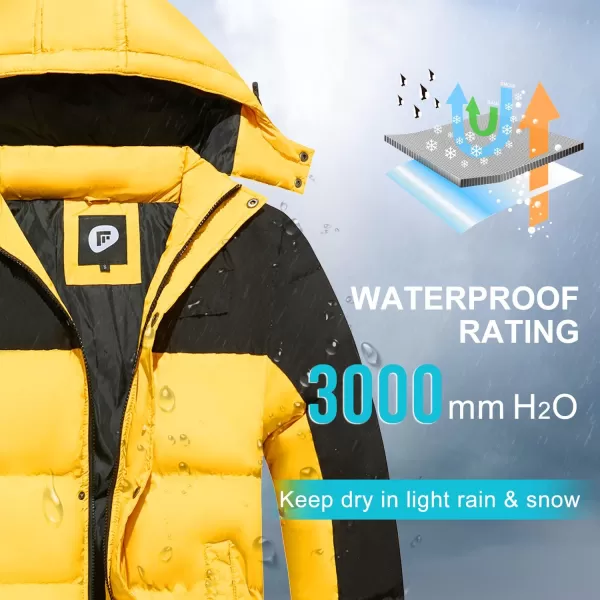 imageFARVALUE Mens Winter Coats Thicken Puffer Jacket Warm Winter Parka Padded Outwear with HoodBlack  Yellow