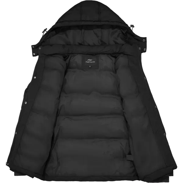 imageFARVALUE Mens Winter Coats Thicken Puffer Jacket Warm Winter Parka Padded Outwear with HoodBlack