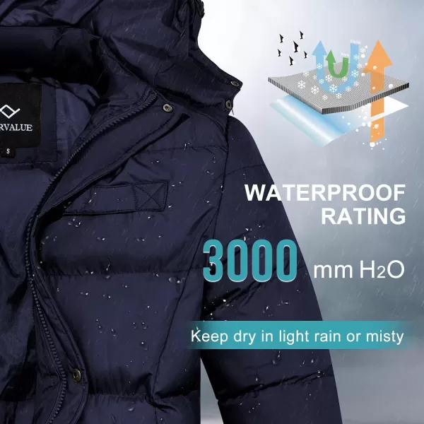 imageFARVALUE Mens Winter Coats Thicken Puffer Jacket Warm Winter Parka Padded Outwear with HoodNavy
