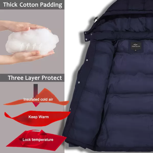 imageFARVALUE Mens Winter Coats Thicken Puffer Jacket Warm Winter Parka Padded Outwear with HoodNavy