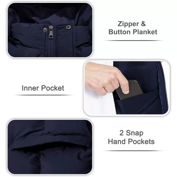 imageFARVALUE Mens Winter Coats Thicken Puffer Jacket Warm Winter Parka Padded Outwear with HoodNavy