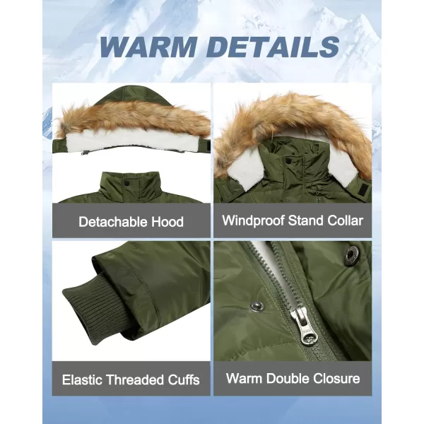 imageFARVALUE Mens Winter Warm Coats Parka Jacket Waterproof Thicken Jackets With Removable HoodGreen