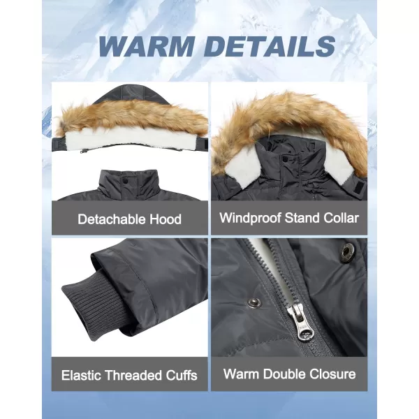 imageFARVALUE Mens Winter Warm Coats Parka Jacket Waterproof Thicken Jackets With Removable HoodGrey