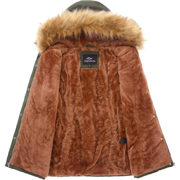 imageFARVALUE Womens Waterrepellent Winter Coat Thicken Puffer Jacket Warm FLeece Lined Parka with Fur HoodArmy Green