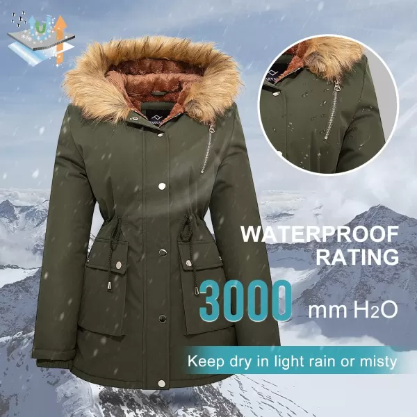 imageFARVALUE Womens Waterrepellent Winter Coat Thicken Puffer Jacket Warm FLeece Lined Parka with Fur HoodArmy Green