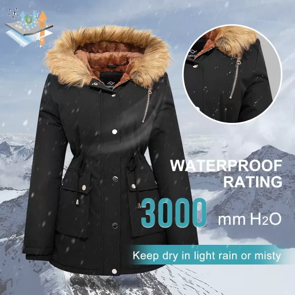 imageFARVALUE Womens Waterrepellent Winter Coat Thicken Puffer Jacket Warm FLeece Lined Parka with Fur HoodBlack