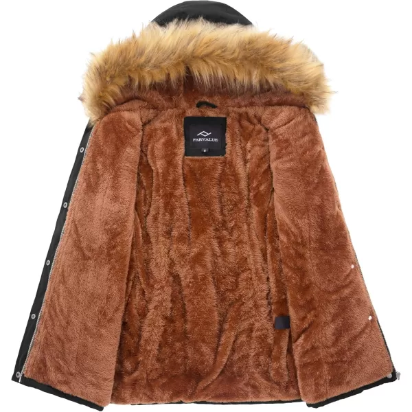 imageFARVALUE Womens Waterrepellent Winter Coat Thicken Puffer Jacket Warm FLeece Lined Parka with Fur HoodBlack