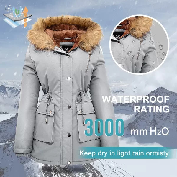 imageFARVALUE Womens Waterrepellent Winter Coat Thicken Puffer Jacket Warm FLeece Lined Parka with Fur HoodLight Grey
